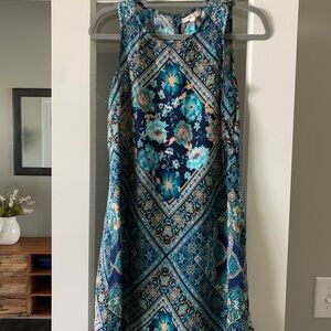 Floral Sleeveless Dress - Blue and Teal